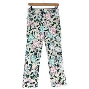 J Jill Linen Stretch Pants XS Printed Floral Slim Leg Cropped Linen Blend Cream